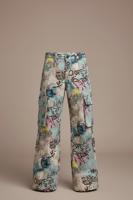 Pantalon Patte D'Éléphant Graffiti Coloré Ample Garçon Décontracté - Multicolore Lin - vue 3