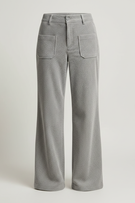 Pantalon Patte D'Éléphant Côtelé Gris Décontracté Fluide - Cordé - vue 3