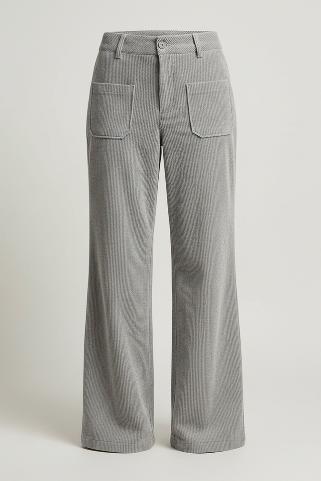 Pantalon Patte D'Éléphant Côtelé Gris Décontracté Fluide - Cordé - vue 3