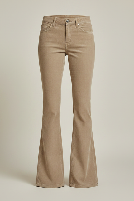 Pantalon Patte D'Éléphant Côtelé Beige Ajusté Évasé Rétro - Cordé - vue 3