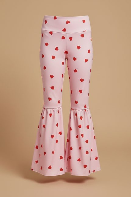 Pantalon Patte D'Éléphant Rose Cœurs Évasé Confortable Fille - Polyester - vue 3