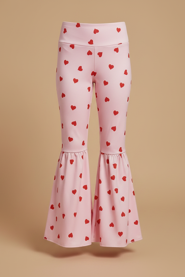 Pantalon Patte D'Éléphant Rose Cœurs Évasé Confortable Fille - Polyester - vue 3