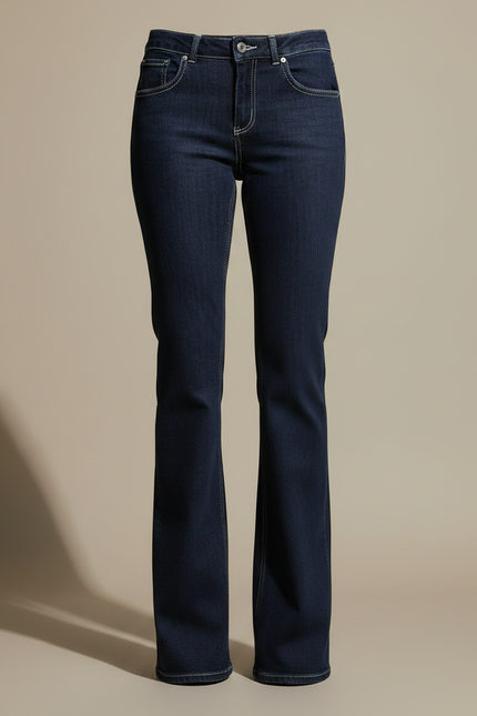 Pantalon Patte D'Éléphant Jean Bleu Marine Évasé Classique - vue 3