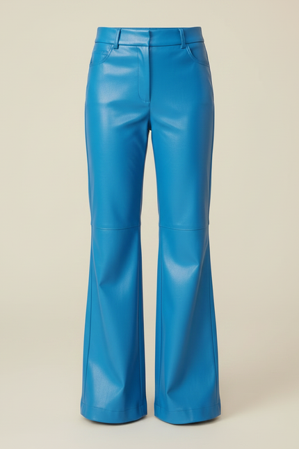 Pantalon Patte D'Éléphant Bleu Similicuir Évasé Taille Haute - Simili cuir - vue 3