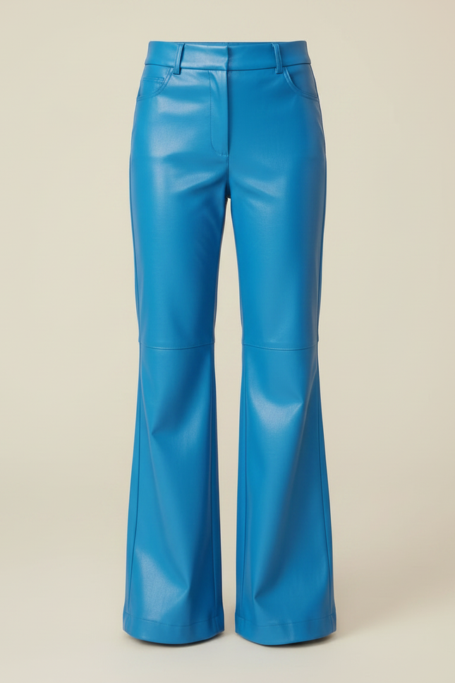 Pantalon Patte D'Éléphant Bleu Similicuir Évasé Taille Haute - Simili cuir - vue 3