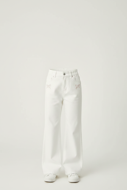 Pantalon Patte D'Éléphant Blanc Denim Large Nœuds Fille - Jean - vue 3
