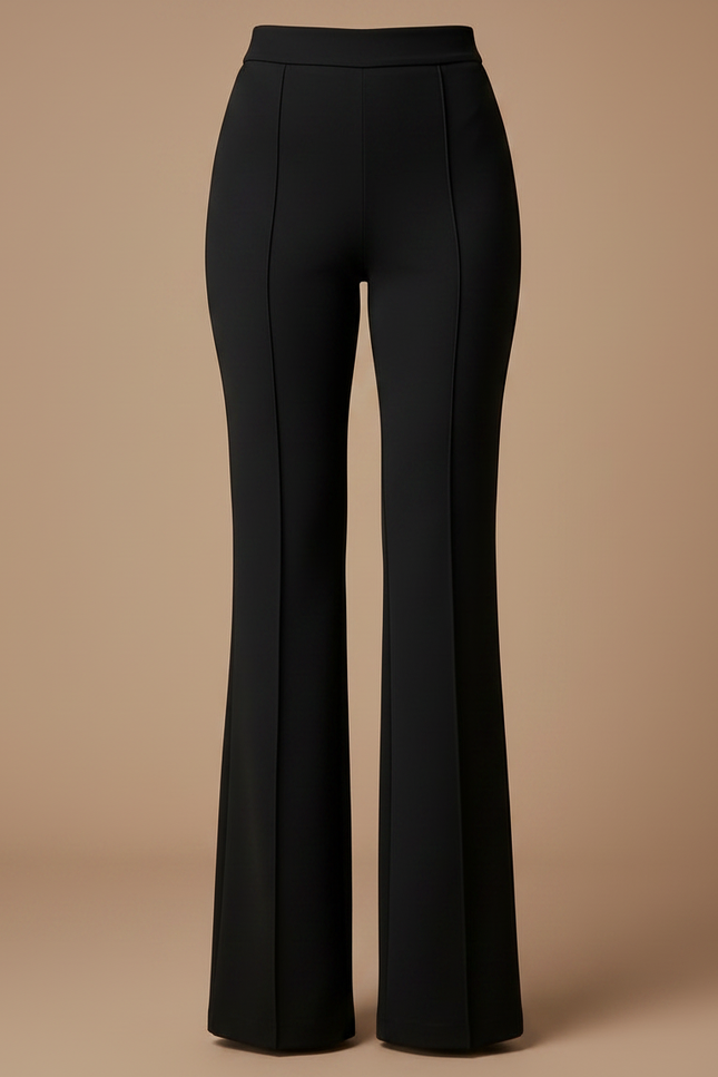Pantalon Patte D'Éléphant Noir Élégant Taille Haute Ajusté - Gabardine - vue 3