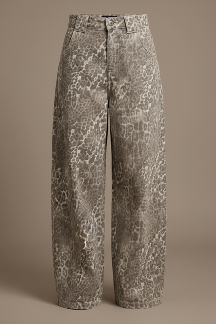 Pantalon Patte D'Éléphant Léopard Imprimé Denim Oversize Décontracté - Jean - vue 3