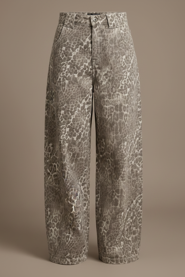 Pantalon Patte D'Éléphant Léopard Imprimé Denim Oversize Décontracté - Jean - vue 3