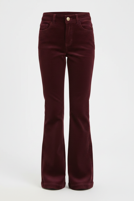 Pantalon Patte D'Éléphant Côtelé Bordeaux Taille Haute Fille - Cordé - vue 3