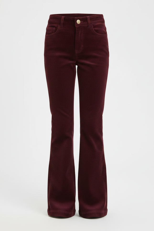 Pantalon Patte D'Éléphant Côtelé Bordeaux Taille Haute Fille - Cordé - vue 3