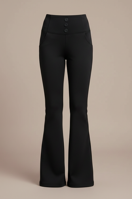 Pantalon Patte D'Éléphant Noir Évasé Taille Haute Boutons - Polyester - vue 3