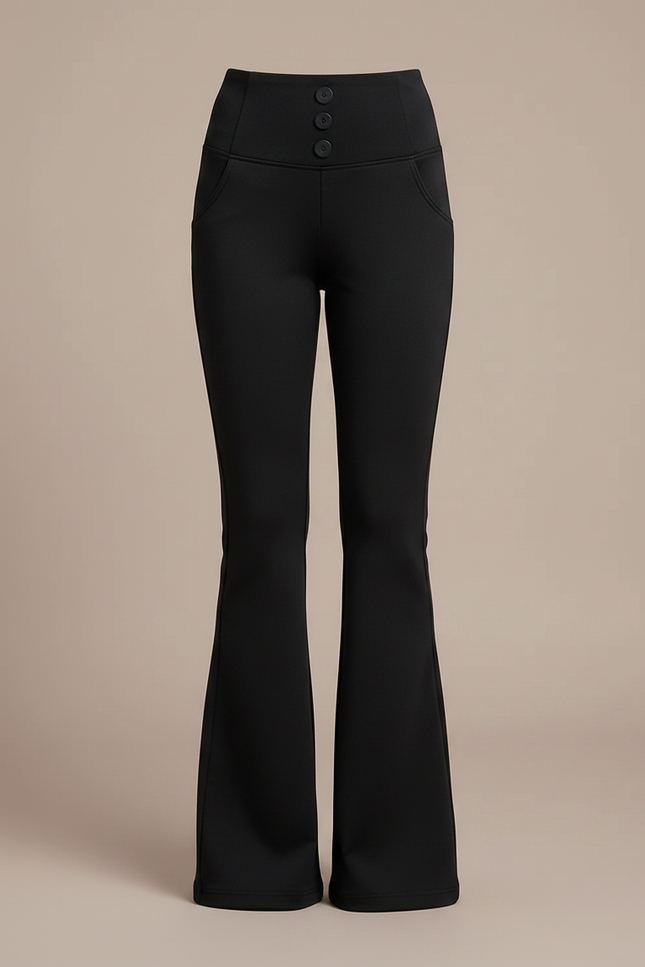 Pantalon Patte D'Éléphant Noir Évasé Taille Haute Boutons - Polyester - vue 3