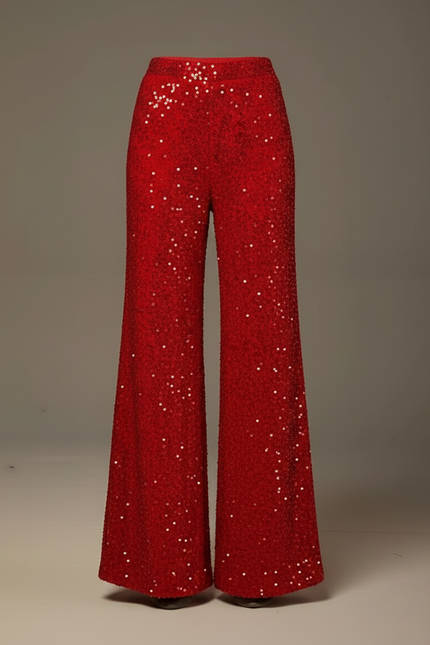 Pantalon Patte D'Éléphant Rouge Pailleté Évasé Scintillant Femme - Polyester - vue 3