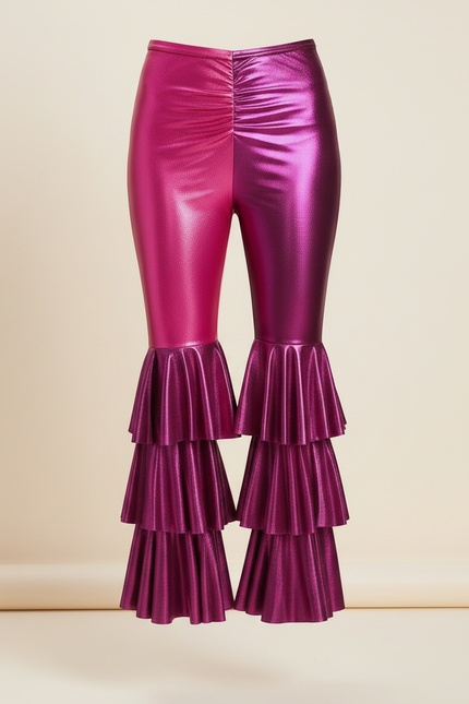 Pantalon Patte D'Éléphant Métallique Bicolore Volants Évasé Disco - Multicolore Polyester - vue 3