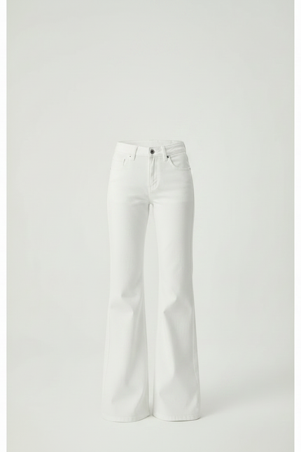 Pantalon Patte D'Éléphant Blanc Taille Haute Évasé Décontracté - Jean - vue 3