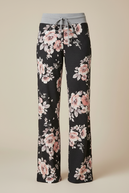 Pantalon Patte D'Éléphant Noir Fleuri Ample Confortable Cordon - Multicolore Maille - vue 3