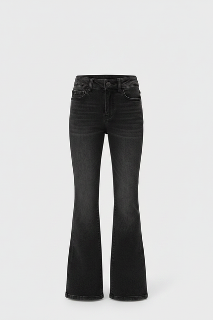 Pantalon Patte D'Éléphant Noir Denim Évasé Taille Haute Fille - Jean - vue 3