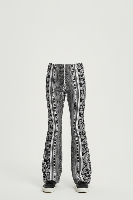 Pantalon Patte D'Éléphant Imprimé Paisley Noir Blanc Ajusté - Maille - vue 3