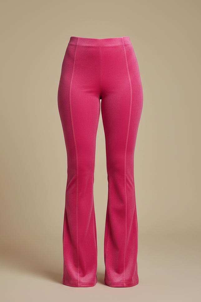 Pantalon Patte D'Éléphant Velours Rose Évasé Taille Haute - vue 3