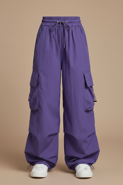 Pantalon Patte D'Éléphant Violet Cargo Ample Décontracté Fille - Polyester - vue 3