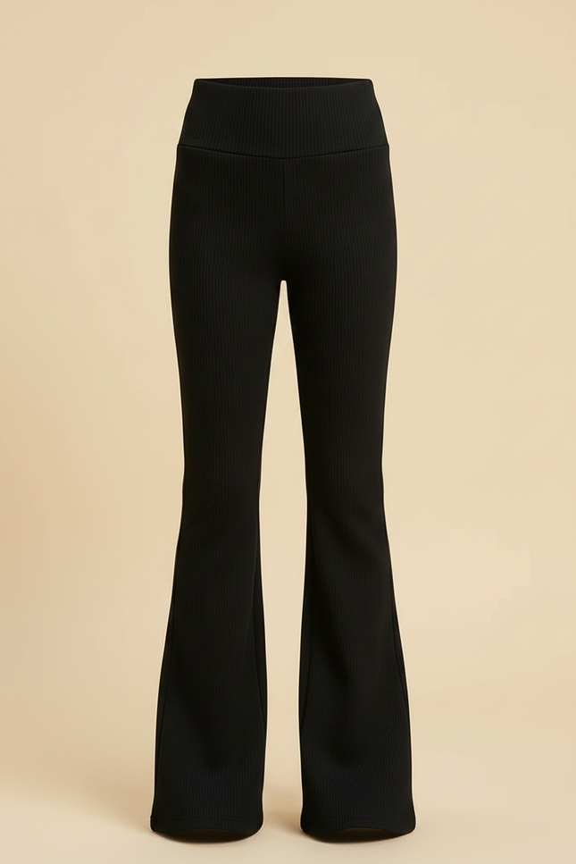 Pantalon Patte D'Éléphant Noir Côtelé Évasé Taille Haute - Maille - vue 3