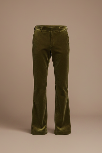 Pantalon Patte D'Éléphant Velours Vert Olive Homme Décontracté - vue 3