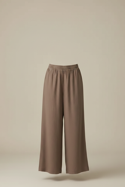 Pantalon Patte D'Éléphant Marron Lin Ample Taille Élastique Léger - vue 3