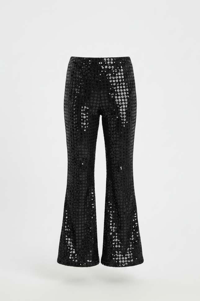 Pantalon Patte D'Éléphant Noir Paillettes Évasé Brillant Fille - Polyester - vue 3