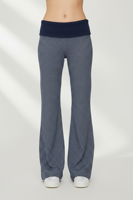 Pantalon Patte D'Éléphant Rayé Bleu Marine Fluide Confortable - Maille - vue 3