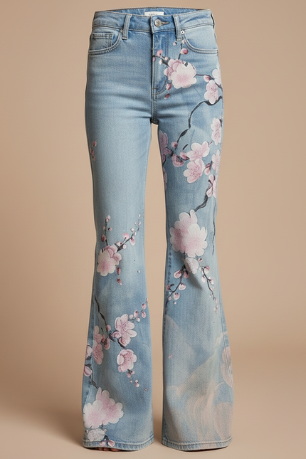Pantalon Patte D'Éléphant Jean Bleu Imprimé Floral Fille - vue 3