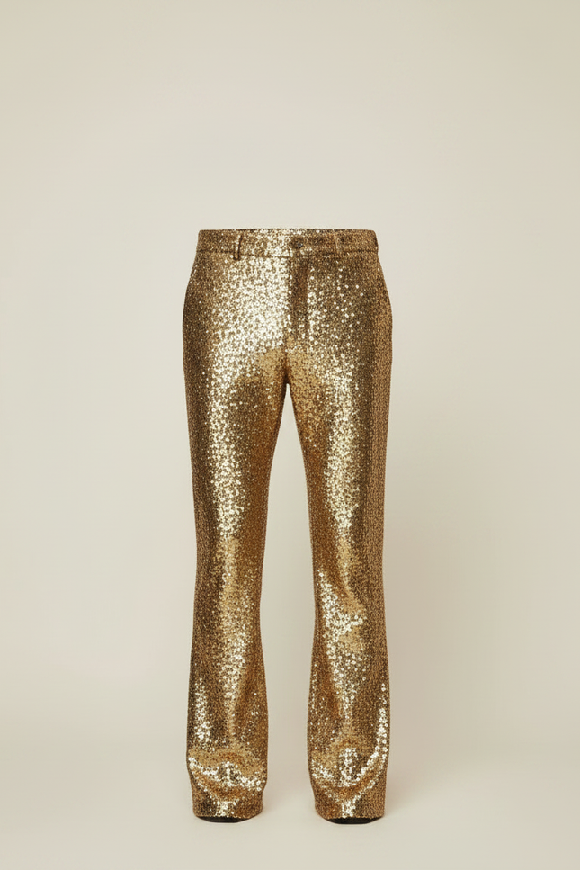 Pantalon Patte D'Éléphant Doré Pailleté Brillant Évasé Homme - Polyester - vue 3