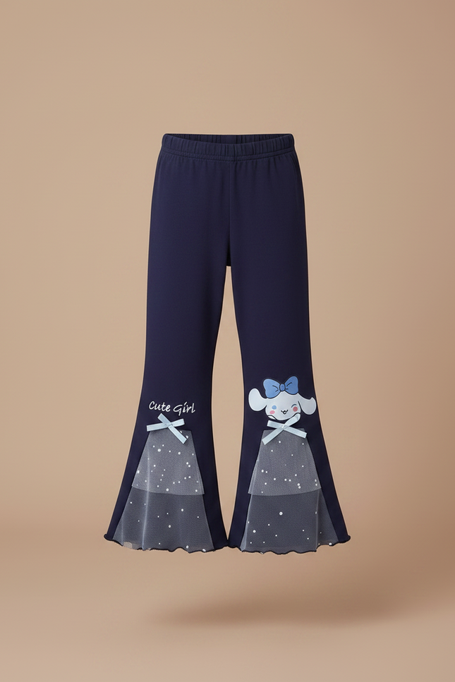 Pantalon Patte D'Éléphant Bleu Marine Évasé Imprimé Cinnamoroll Tulle - Molleton - vue 3