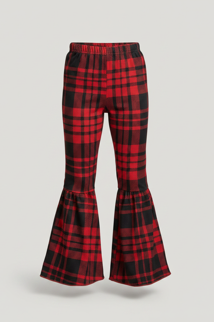 Pantalon Patte D'Éléphant Écossais Rouge Noir Confortable Fille - Multicolore Molleton - vue 3