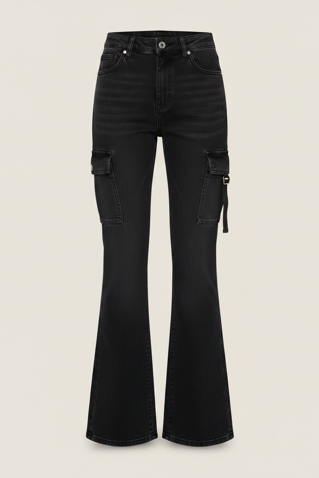 Pantalon Patte D'Éléphant Noir Cargo Évasé Ajusté Homme - Jean - vue 3