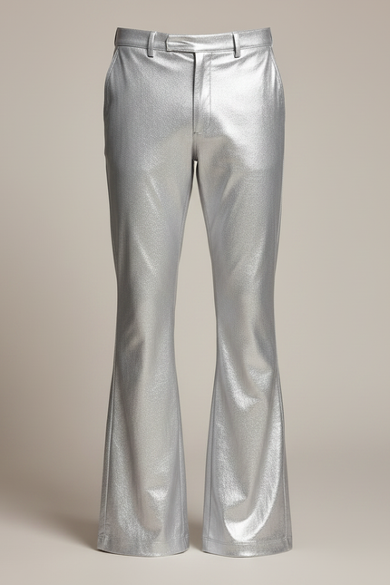 Pantalon Patte D'Éléphant Argent Métallique Brillant Évasé Homme - Argenté Polyester - vue 3