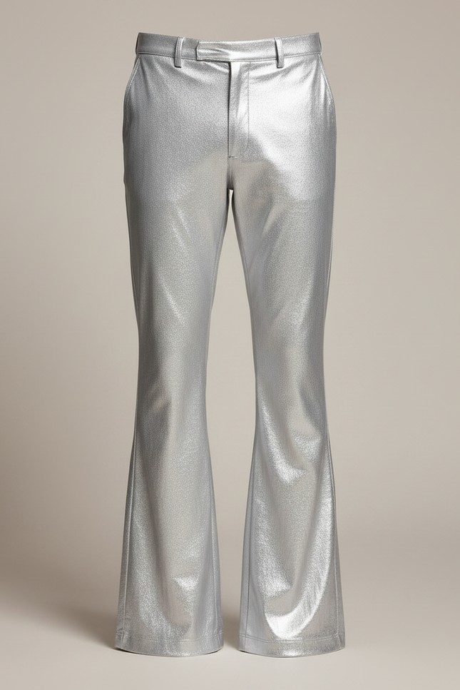 Pantalon Patte D'Éléphant Argent Métallique Brillant Évasé Homme - Argenté Polyester - vue 3