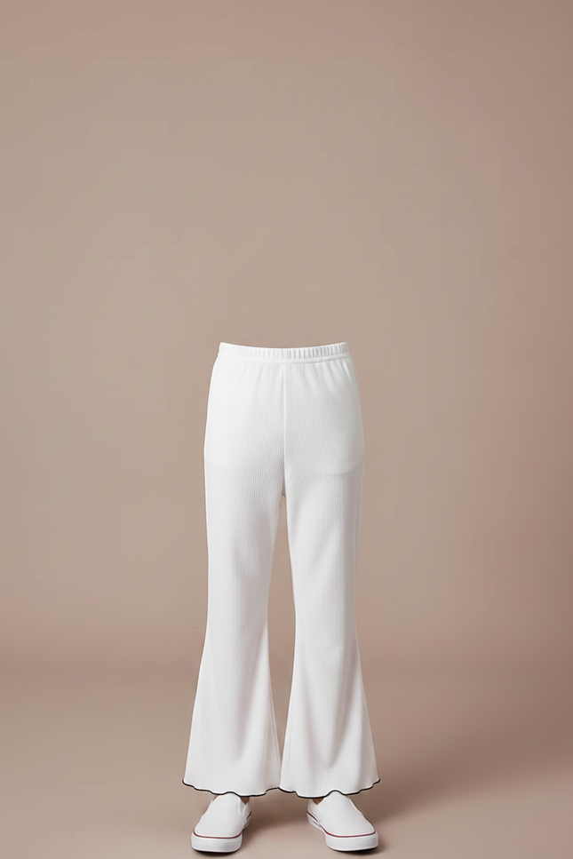 Pantalon Patte D'Éléphant Blanc Côtelé Évasé Confortable Enfant - Cordé - vue 3