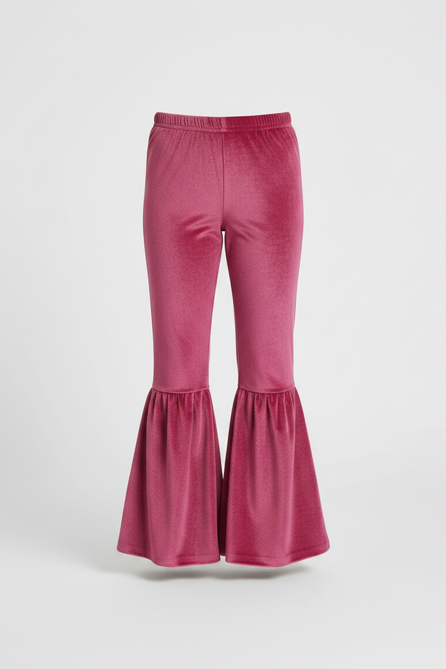 Pantalon Patte D'Éléphant Velours Rose Évasé Fille Doux - vue 3
