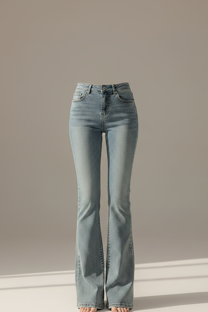 Pantalon Patte D'Éléphant Bleu Denim Taille Haute Évasé Élégant - Jean - vue 3