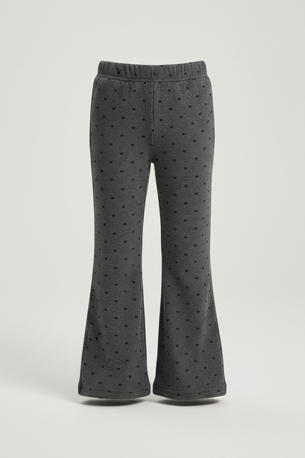 Pantalon Patte D'Éléphant Gris Cœurs Noirs Enfant Confortable - Molleton - vue 3