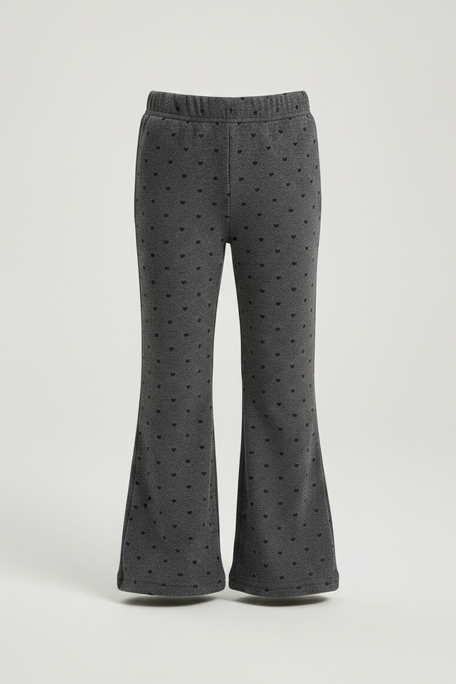 Pantalon Patte D'Éléphant Gris Cœurs Noirs Enfant Confortable - Molleton - vue 3