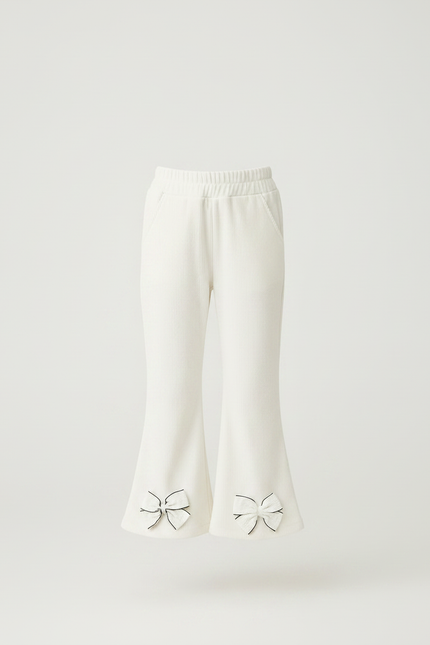 Pantalon Patte D'Éléphant Côtelé Beige Nœuds Fille - Cordé - vue 3