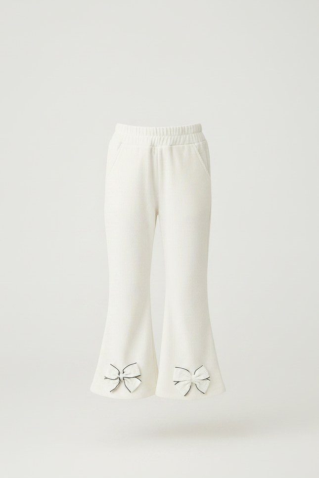 Pantalon Patte D'Éléphant Côtelé Beige Nœuds Fille - Cordé - vue 3