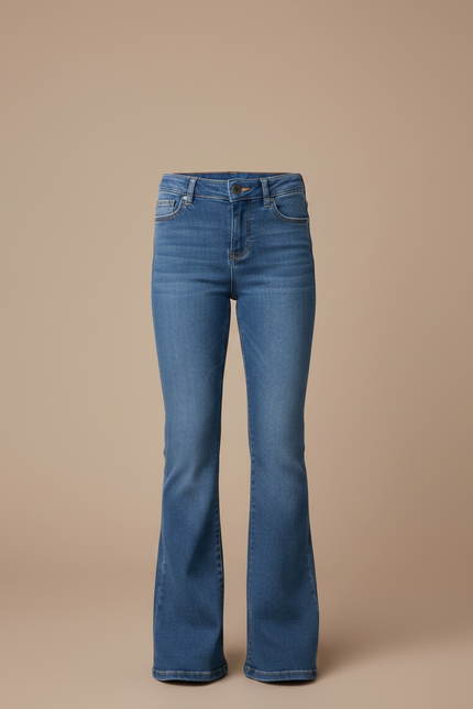 Pantalon Patte D'Éléphant Jean Bleu Délavé Taille Haute Évasé - vue 3