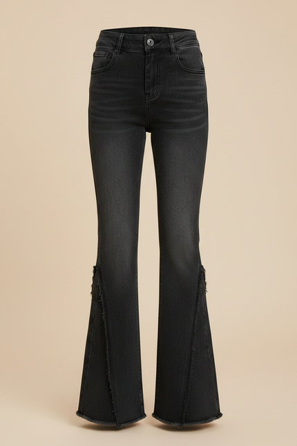 Pantalon Patte D'Éléphant Noir Délavé Franges Fille - Jean - vue 3