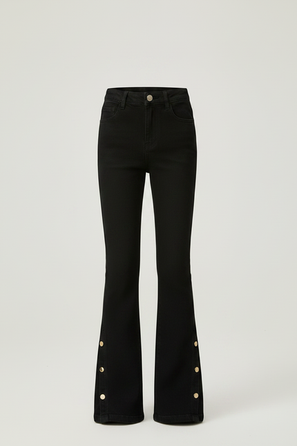 Pantalon Patte D'Éléphant Noir Denim Boutons Dorés Enfant - Jean - vue 3