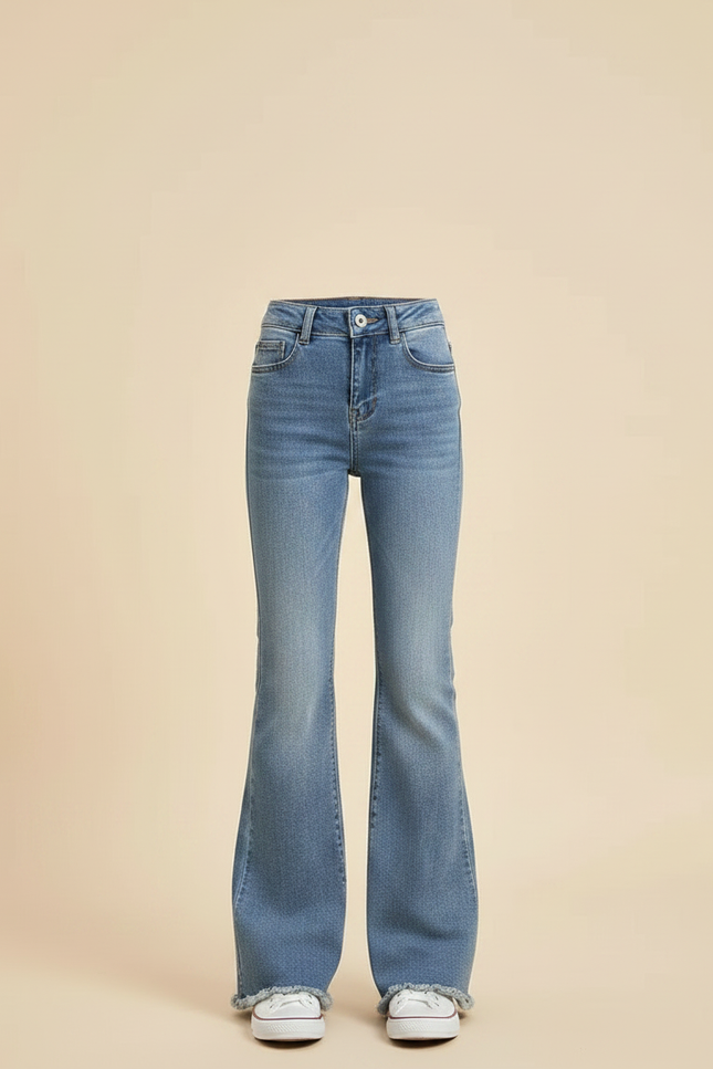 Pantalon Patte D'Éléphant Denim Bleu Clair Taille Haute - Jean - vue 3