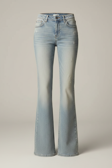 Pantalon Patte D'Éléphant Bleu Délavé Taille Basse Déchiré - Jean - vue 3