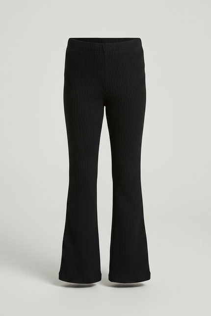 Pantalon Patte D'Éléphant Noir Côtelé Confortable Élastique Fille - Maille - vue 3